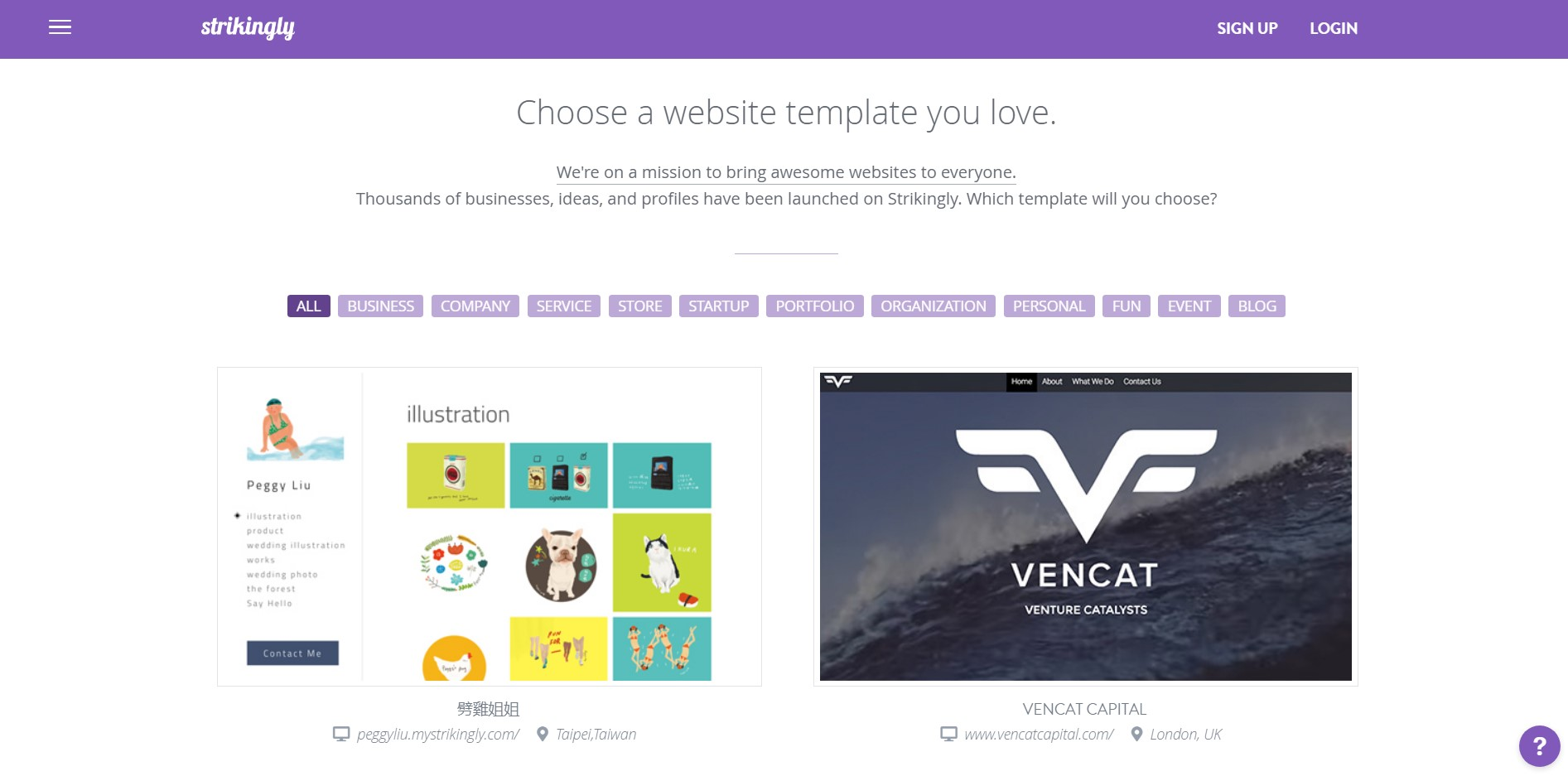 Strikingly Template Selector Strikingly Template Selector